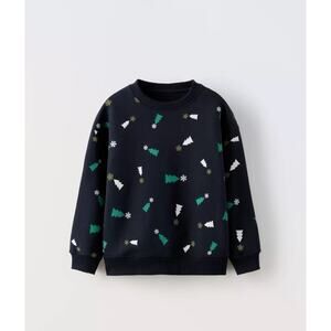 Zara Tree Print Sweatshirt Top Holiday Christmas